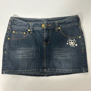 Roxy Denim Mini Skirt with Floral & bird Embroidery Boho